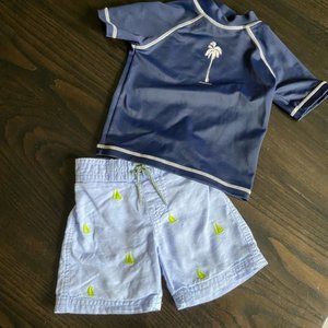 Janie ak Swim Set Matching Trunks and Swim Shirt Sailboats